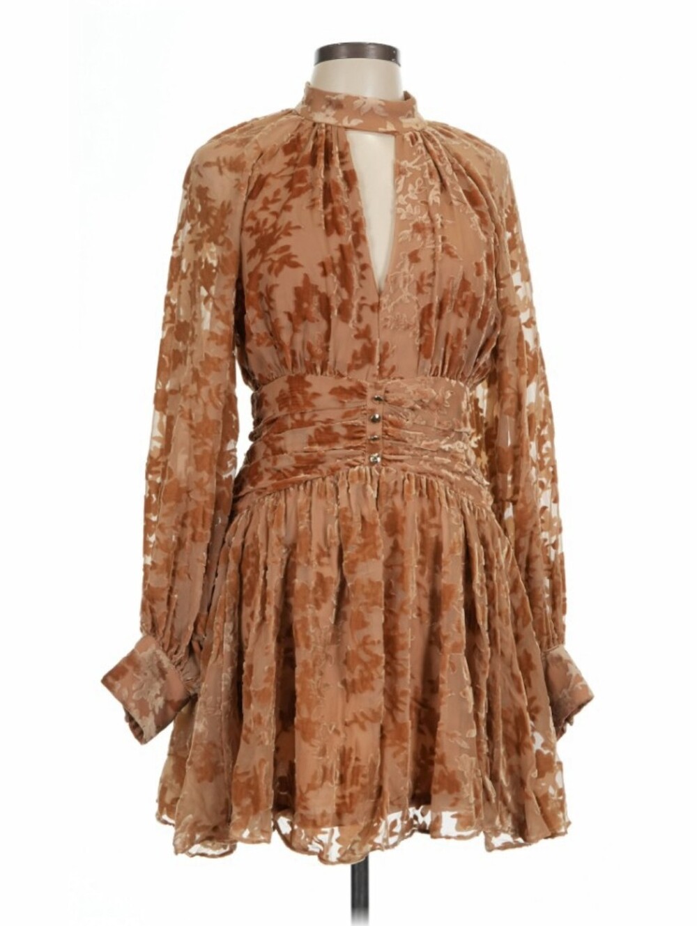 Parker Tan Floral Velvet Burnout Long-Sleeve Mini Dress NWOT Size Medium